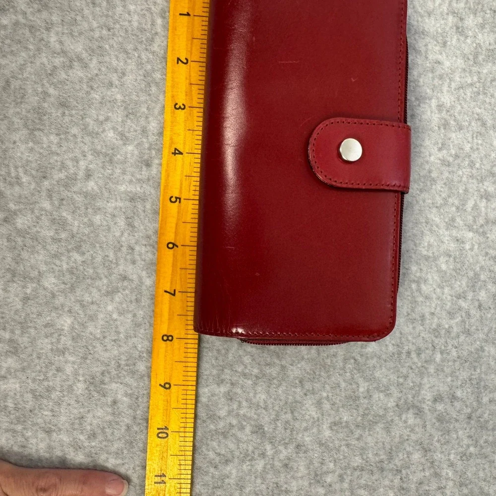 Genuine Leather Red Clutch Wallet 8x4 in Organizer Zipper Back Currency Pocket